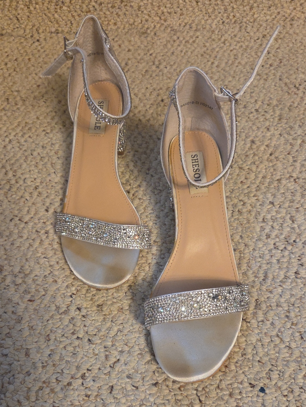 SHESOE Silver Crystal Ankle-Strap Sandals